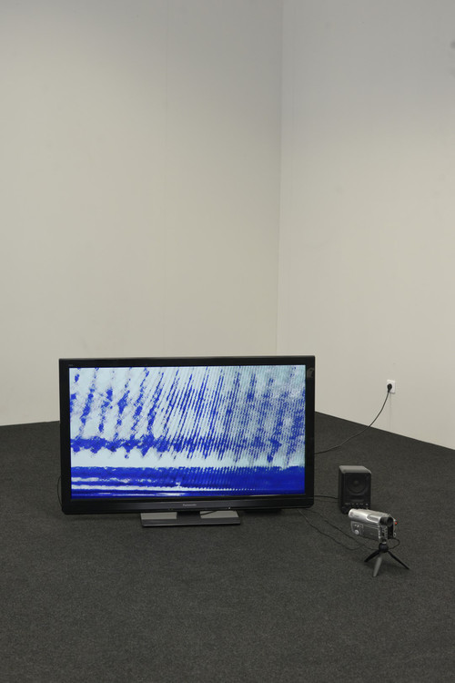 Jean-Loup Faurat, Feedbacker, 2014 - Téléviseur, camescope Hi8, enceintes, splitter vidéo, câbles, dimensions variables - Agrandir l'image, .JPG 241Ko (fenêtre modale)